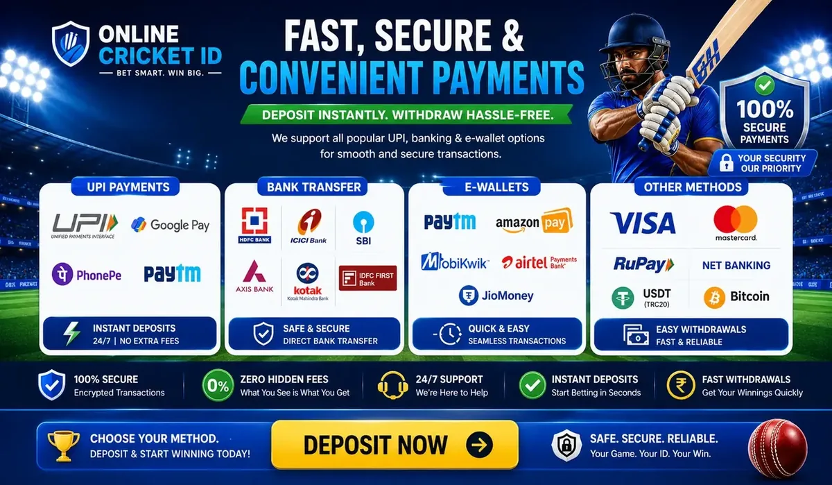 Online cricket ID payment methods — UPI, Google Pay, PhonePe, Paytm, bank transfer, cards and crypto